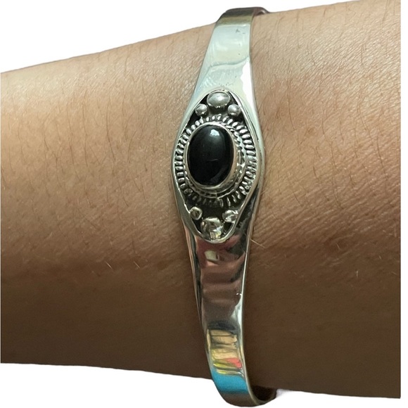 Black Onyx Sterling Silver Cuff Bracelet 18.8 g - Picture 1 of 6